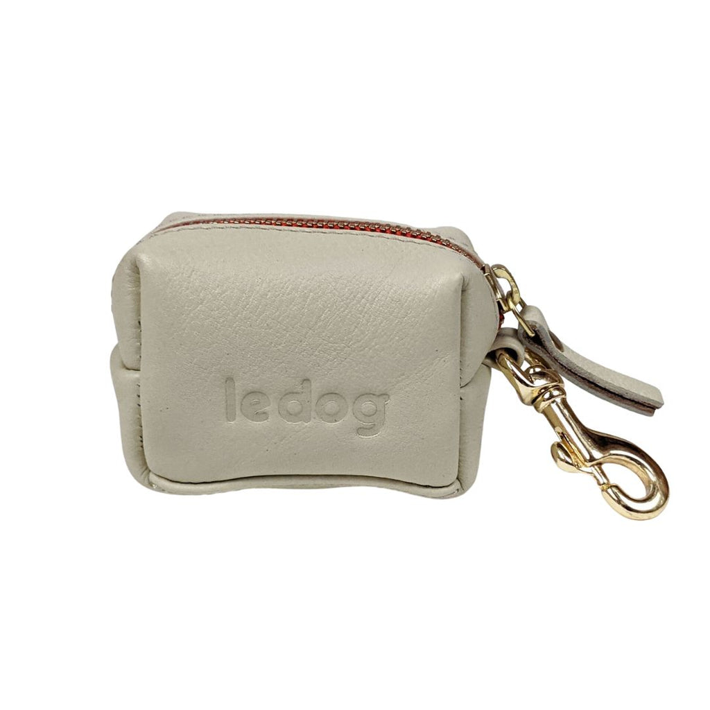 Leather poop bag holder in bone from Le Dog Company