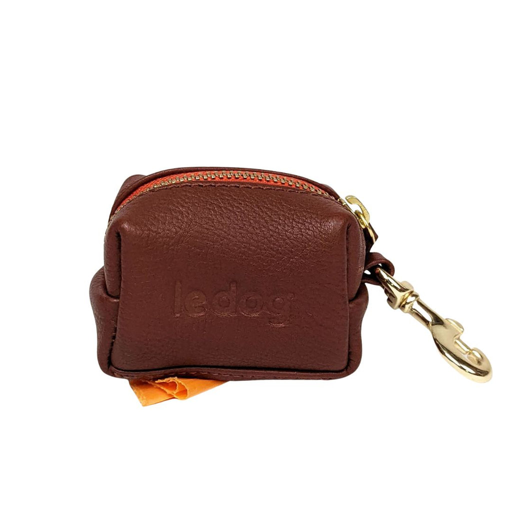 Leather poop bag holder in cognac from Le Dog Company