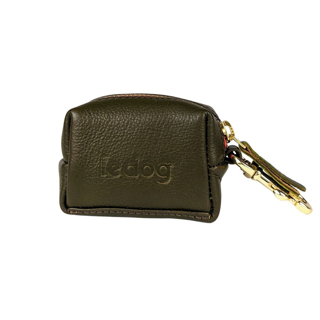 Leather poop bag holder in green from Le Dog Company