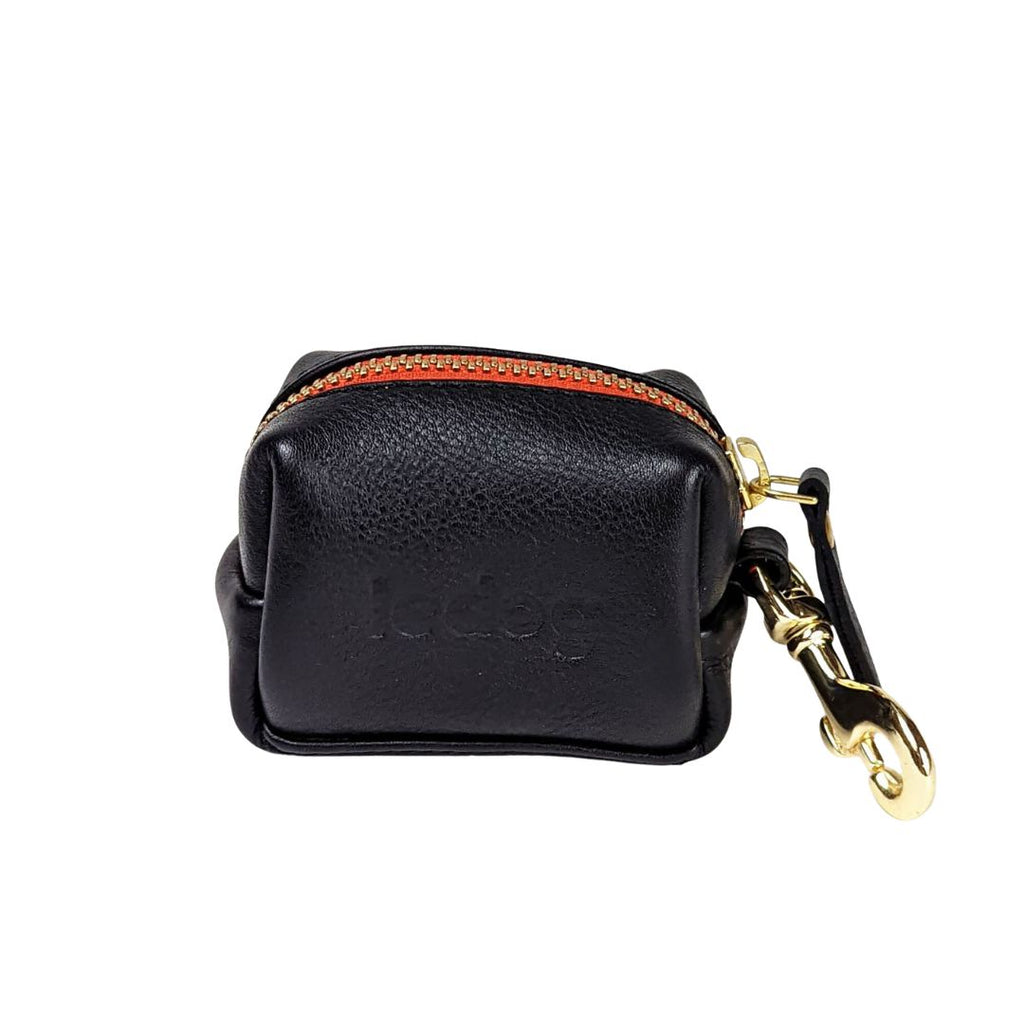 Leather poop bag holder in black from Le Dog Company