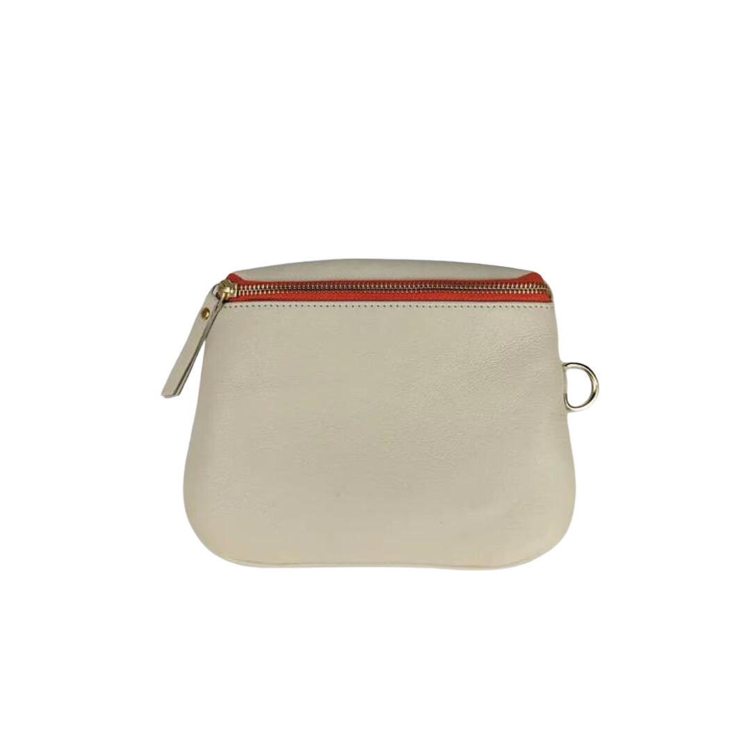 Leather fanny pack 3-in-1 bag from Le Dog Company in bone with orange zipper