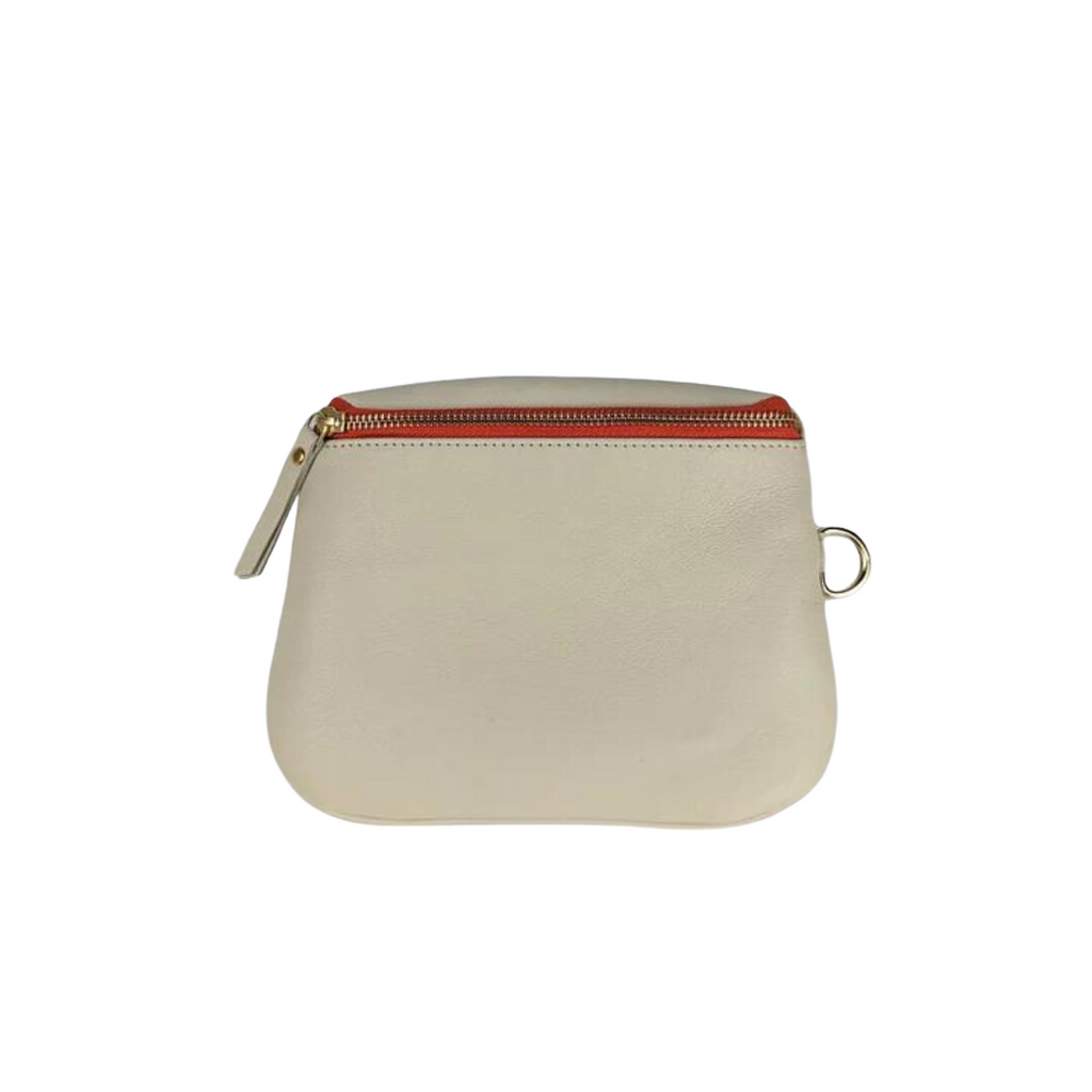 Leather fanny pack 3-in-1 bag from Le Dog Company in bone with orange zipper