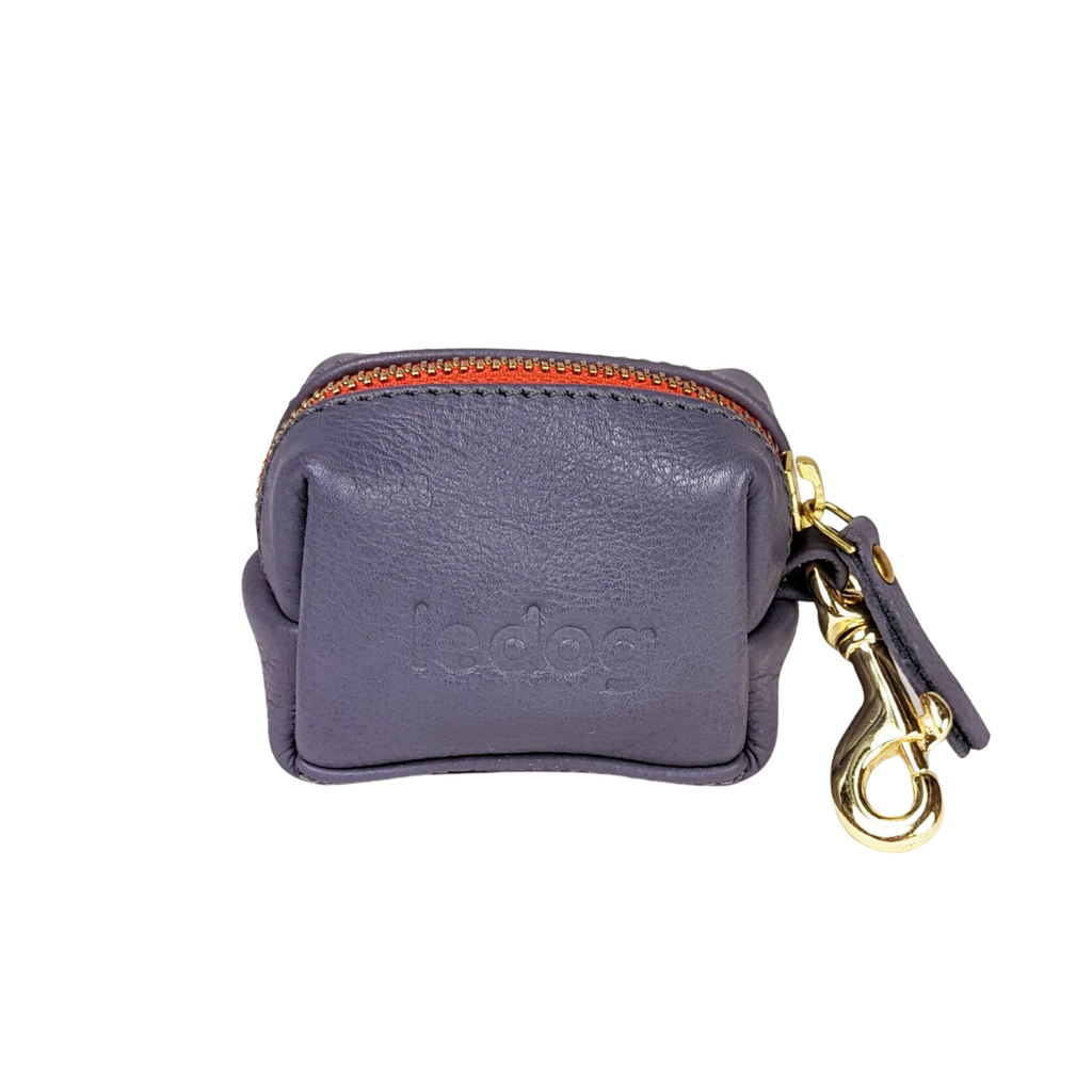 Leather poop bag holder in slate grey from Le Dog Company