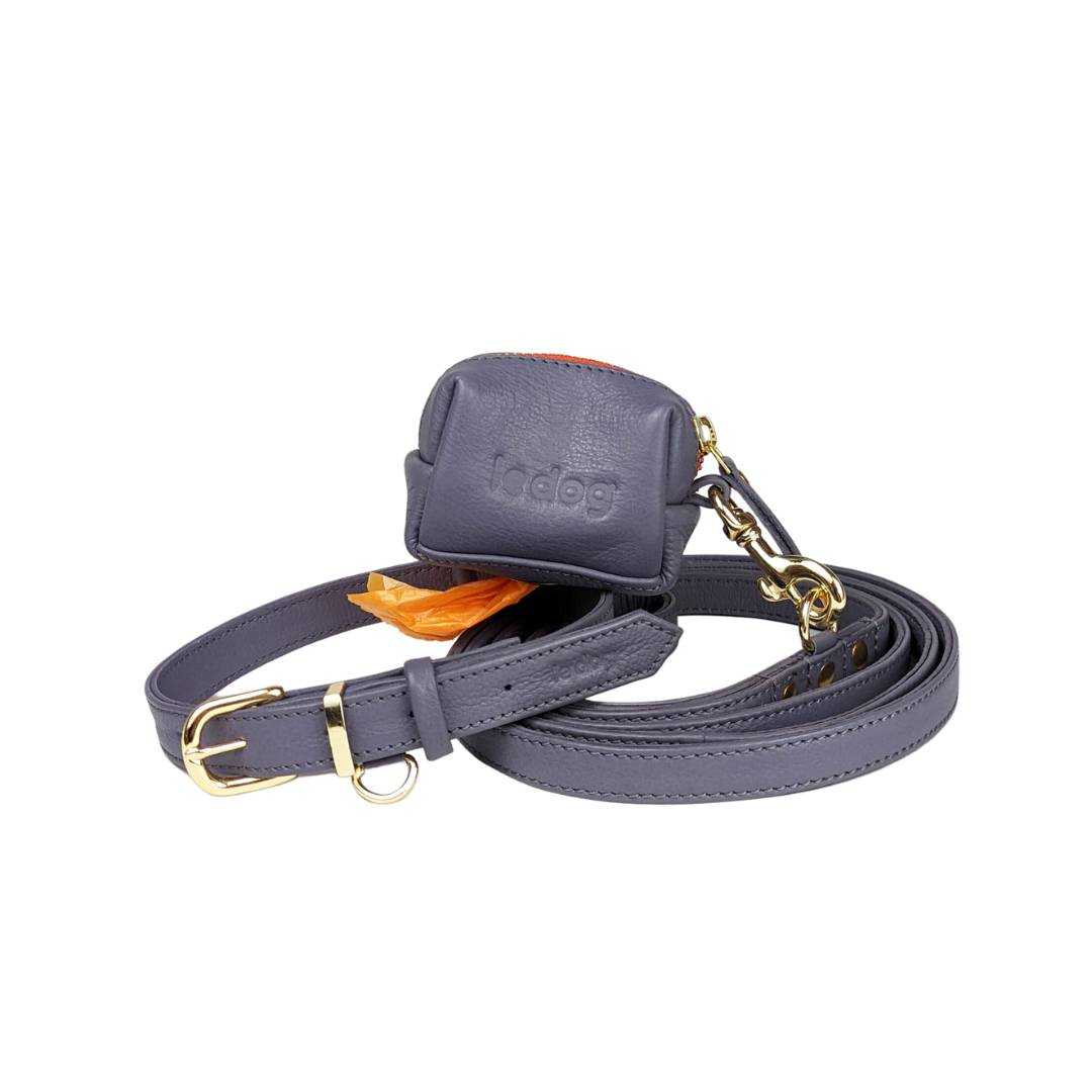 functional and stylish dog walking set in slate grey leather 